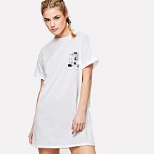 Shein Rolled Sleeve Mixed Print Dress