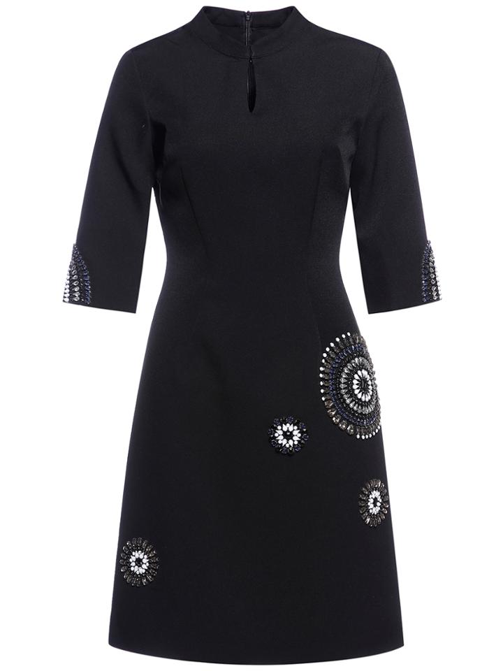 Shein Black Collar Hollow Beading Shift Dress