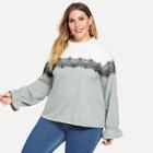 Shein Plus Lace Applique Cut And Sew Sweatshirt