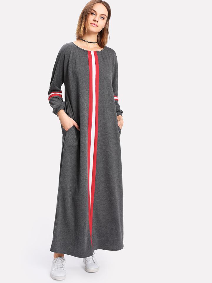 Shein Contrast Stripe Panel Marled Dress
