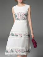Shein White Eyelet Contrast Lace Embroidered A-line Dress
