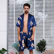 Shein Men Dragon Print Shorts With Robe