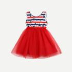 Shein Girls Star Print Striped Contrast Mesh Dress
