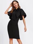 Shein Bow Tie Neck Layered Bell Sleeve Dress