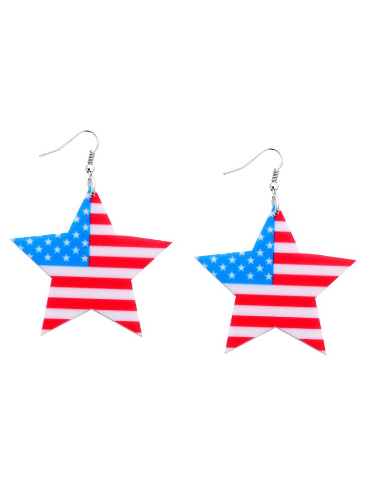 Shein Multicolor Star Shaped American Flag Drop Earrings
