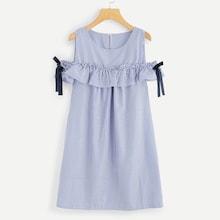 Shein Ruffle Embellished Pinstripe Knot Dress