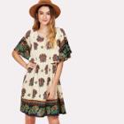 Shein Floral Print Cloak Sleeve Dress
