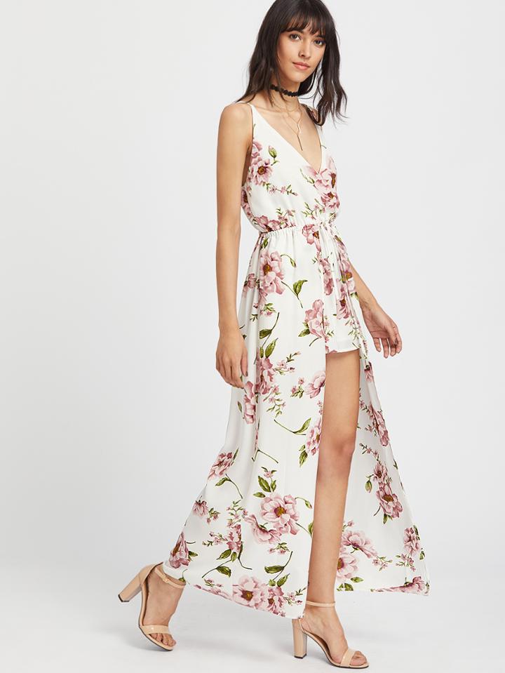 Shein Plunging V-neckline Open Back High Low Dress