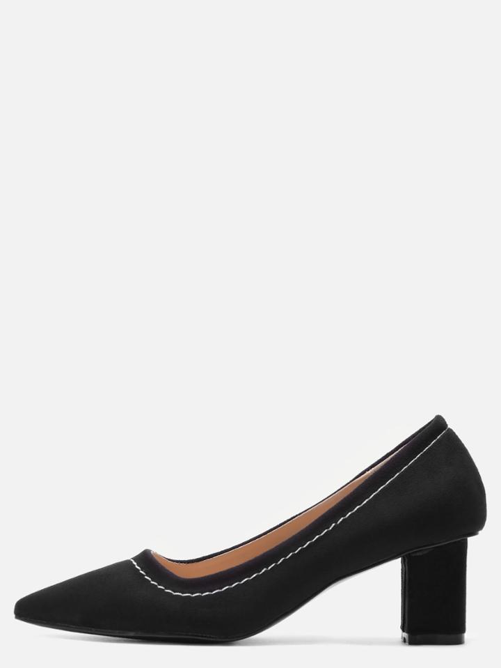 Shein Black Point Toe Suede Heeled Pumps