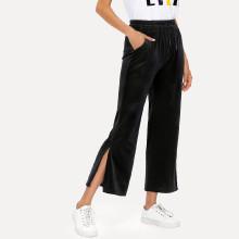 Shein Split Side Drawstring Velvet Wide Leg Pants