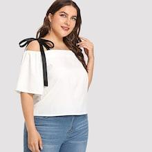 Shein Plus Ribbon Tie Detail Top