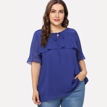 Shein Plus Knot Front Flounce Embellished Blouse
