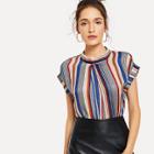 Shein Fold Pleat Front Striped Top