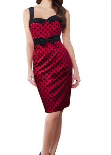 Rosewe Bowtie Decorated Polka Dot Print Sheath Dress