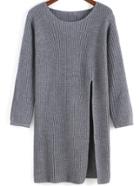 Shein Grey Round Neck Split Knit Sweater