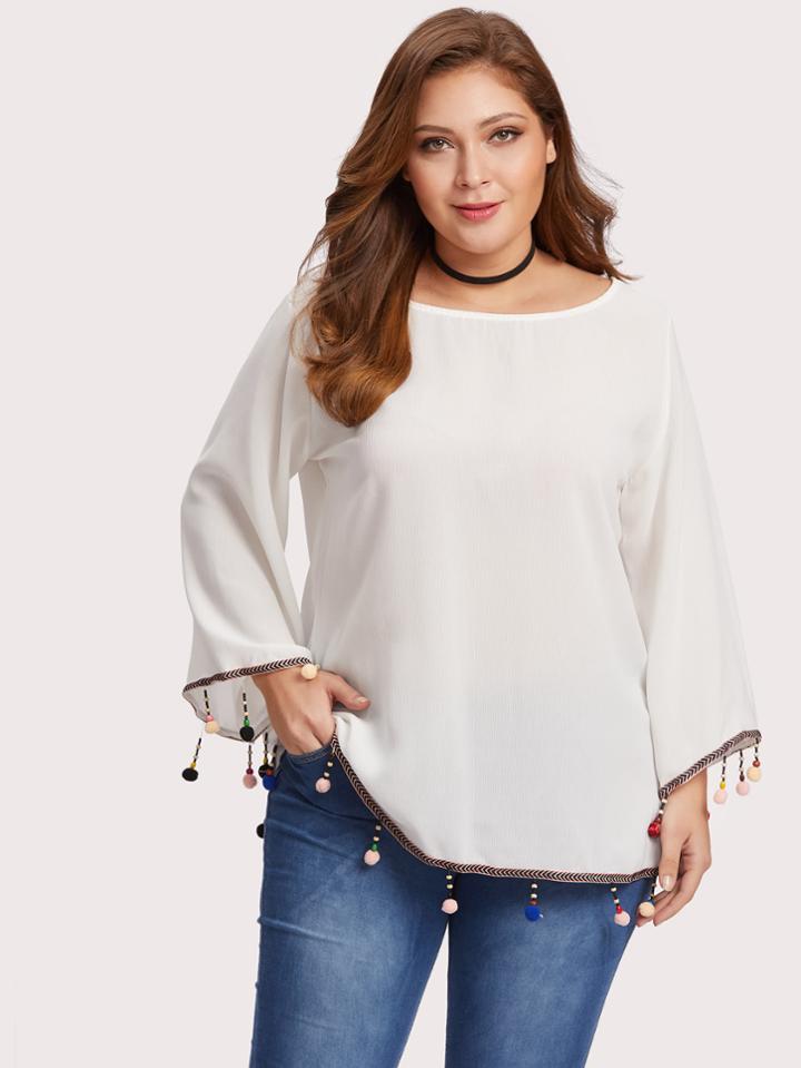 Shein Pom Pom Trim Criss Cross Back Top