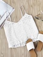 Shein Eyelet Embroidered Frill Hem Cami Top