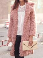 Shein Pink Casual Lapel Faux Fur Coat