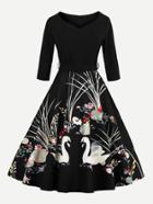 Shein Graphic Print Circle Dress With Belt