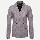 Shein Men Plaid Double Breasted Split Back Blazer