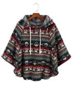 Shein Hooded Drawstring Skull Cool Print Cape Coat