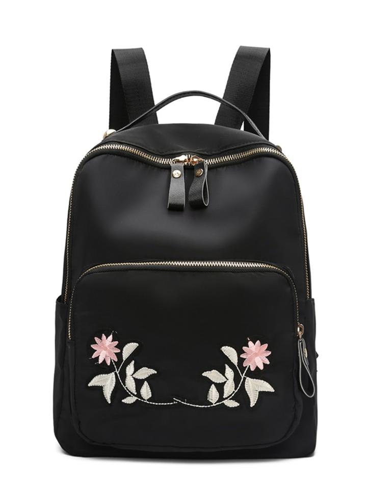 Shein Embroidered Appliques Canvas Backpack