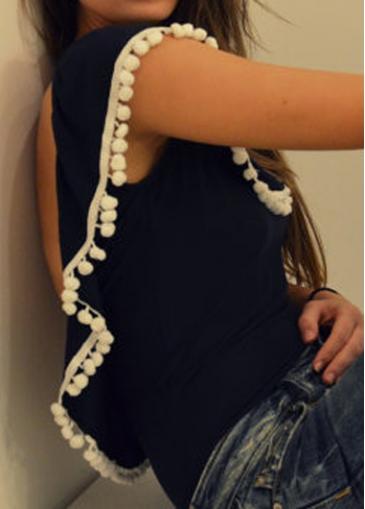 Rosewe Open Back Ruffle Decorated Pom Pom T Shirt