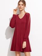 Shein Burgundy V Neck Split Sleeve Tee Dress