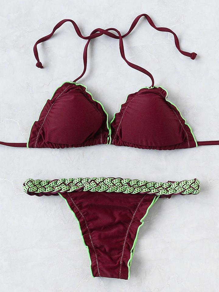 Shein Braided Design Frill Trim Triangle Bikini Set