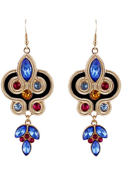 Shein Blue Gemstone Gold Geometric Dangle Earrings