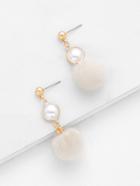 Shein Pom Pom Drop Earrings With Faux Pearl