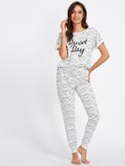 Shein Clouds Print Cuffed Tee & Pants Pajama Set