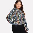 Shein Plus Tie Neck Ruffle Detail Striped Top