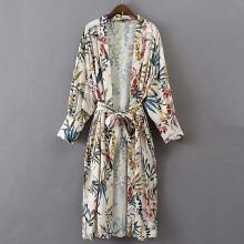 Shein Floral Print Longline Kimono With Self Tie
