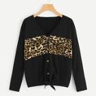 Shein Button Front Knotted Leopard Tee