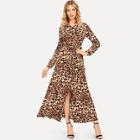 Shein Leopard Print Slit Hem Shirt Dress