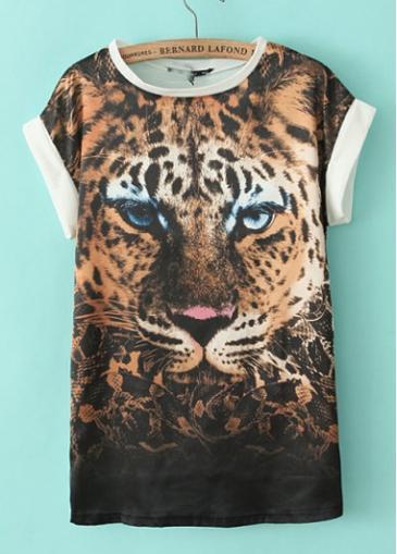 Rosewe Modern Tiger Print Round Neck T Shirts For Summer