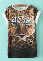 Rosewe Modern Tiger Print Round Neck T Shirts For Summer