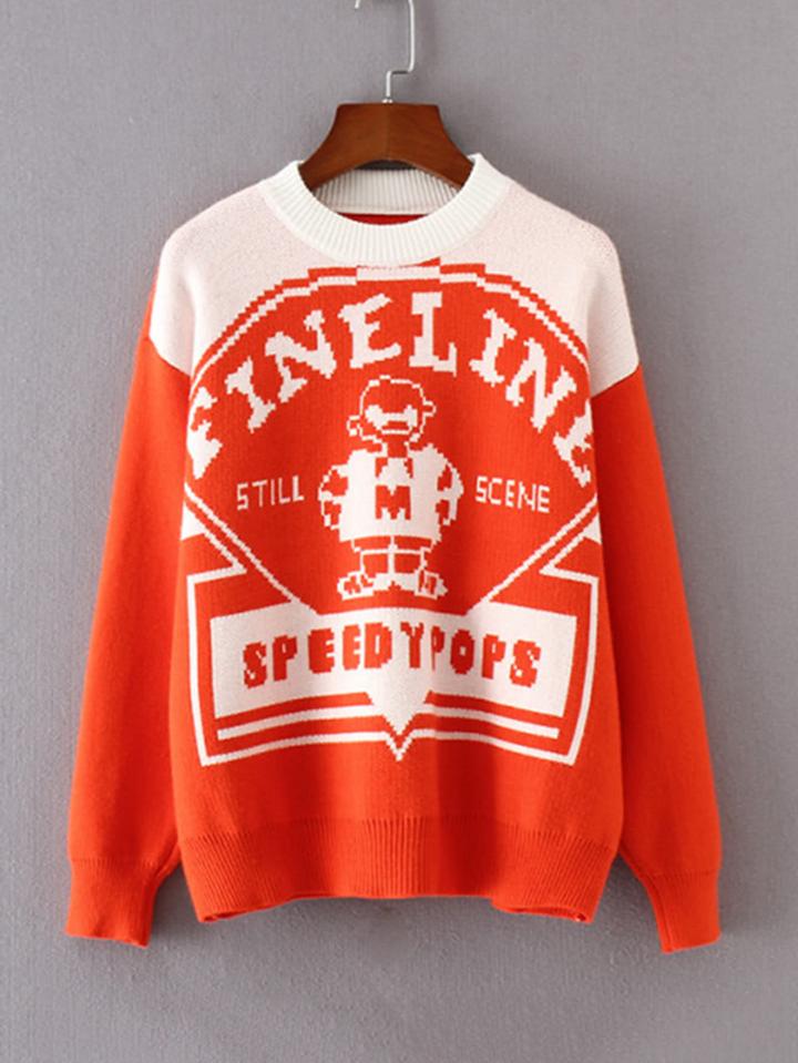 Shein Graphic Pattern Ribbed Trim Jumper
