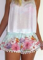 Rosewe Elastic Waist Flower Print Loose Shorts