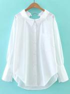 Shein White Dip Hem Pocket Ring Accent Back Blouse