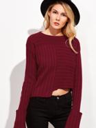 Shein Burgundy Mixed Ribbed Knit Asymmetric Sweater