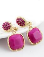 Shein Purple Bead Gemstone Gold Earrings