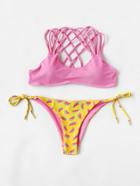 Shein Watermelon Print Lattice Mix & Match Bikini Set