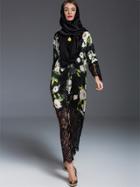 Shein Black Contrast Lace Print Maxi Dress