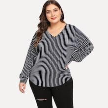 Shein Plus Striped V-neck Blouse