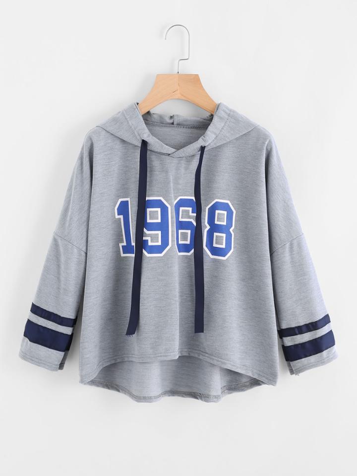 Shein Varsity Print Drop Shoulder Marled Hoodie