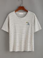 Shein Embroidered Penguin Striped T-shirt