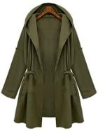 Shein Green Hooded Drawstring Waist Loose Coat