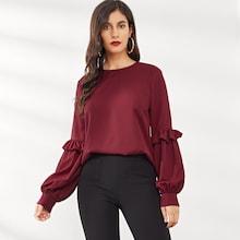 Shein Ruffle Trim Lantern Sleeve Top